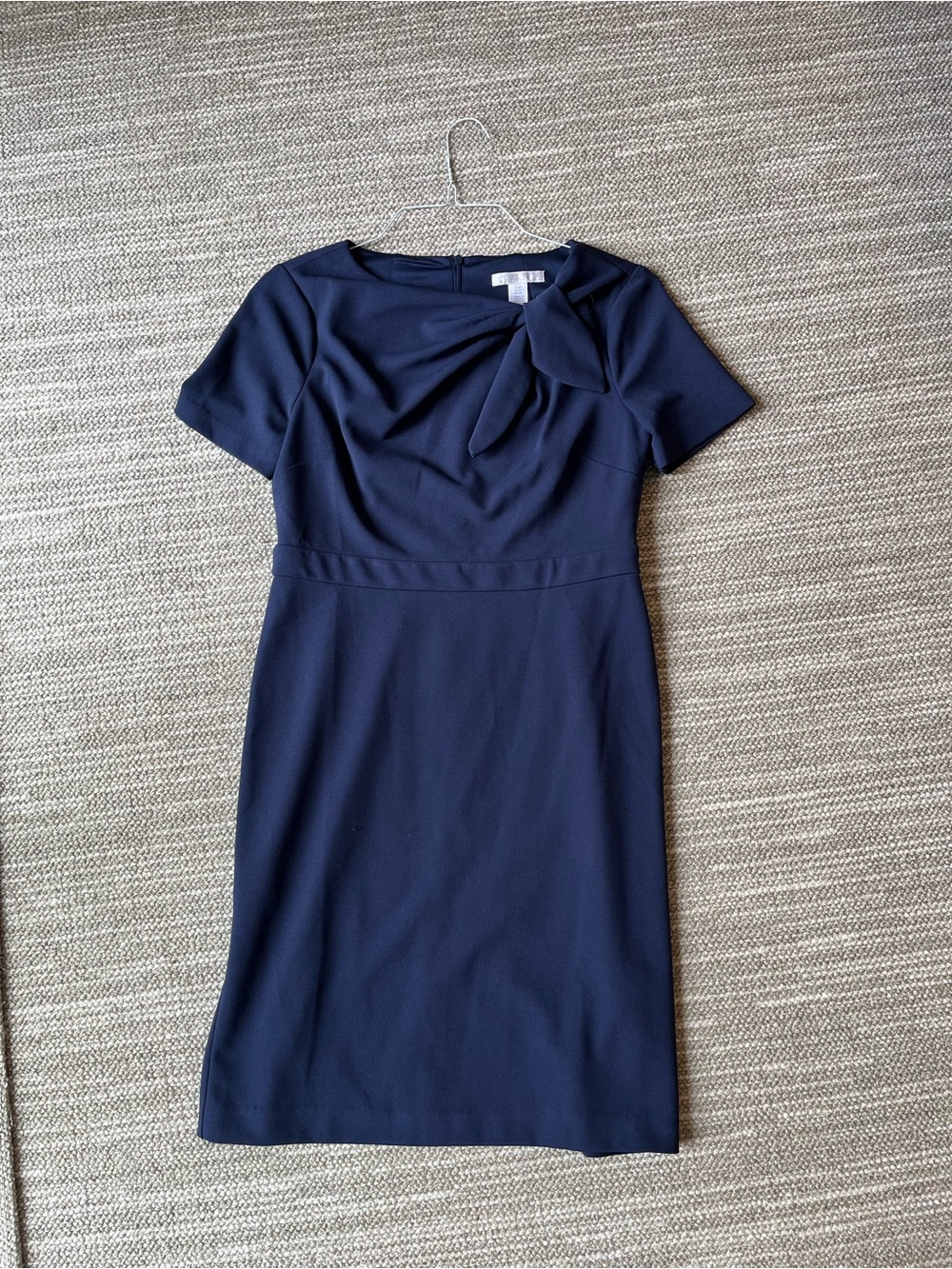 London Times Navy Sheath Dress with Neck Tie Detail
